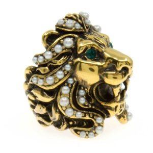 Gucci Lion Head Ring with Pearls | AlmaBagz