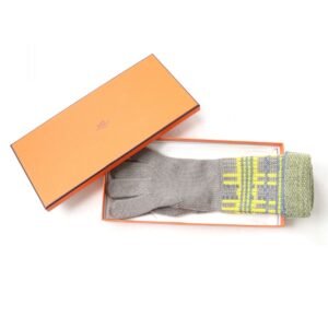 HERMES gloves cashmere Gray x yellow S | AlmaBagz
