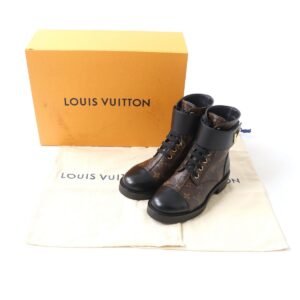 LOUIS VUITTON boots Monogram canvas Brown x black 35 1/2 | AlmaBagz