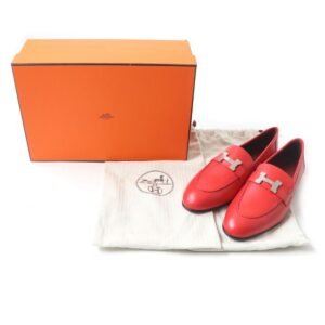 HERMES loafers Main: Leather Red x Silver Metal Women 38 Used | AlmaBagz