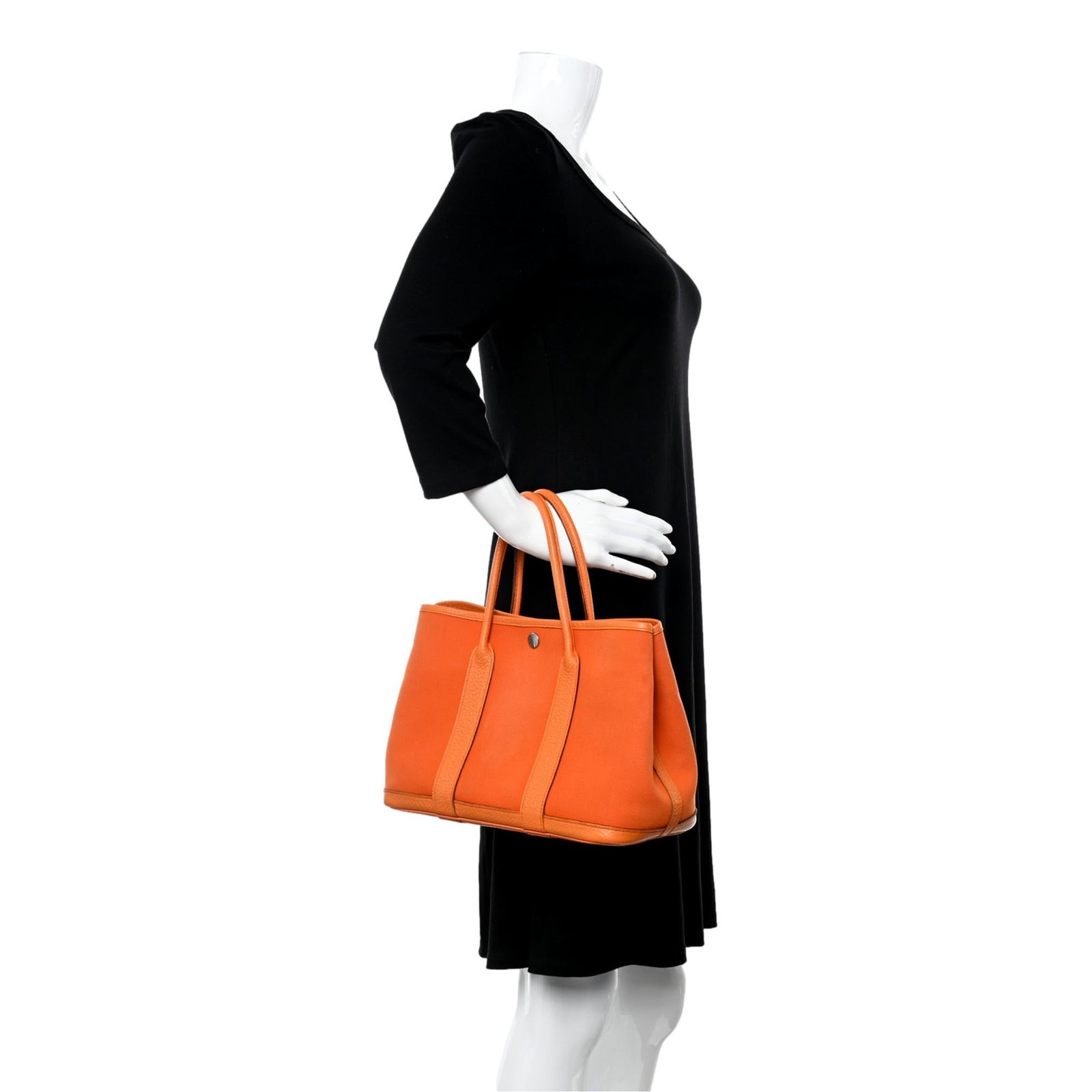 Hermes Garden Party 30 TPM Negonda Orange Toile and Cassis Leather Tote Bag | AlmaBagz