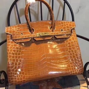 Hermes Birkin 35cm Crocodile Leather Handbag Brown Gold | AlmaBagz