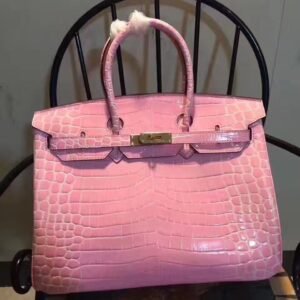 Hermes Birkin 35cm Crocodile Leather Handbag Pink Gold | AlmaBagz