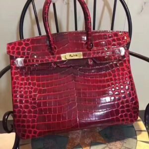 Hermes Birkin 35cm Crocodile Leather Handbag Red Gold | AlmaBagz