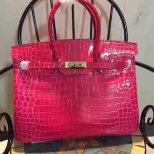Hermes Birkin 35cm Crocodile Leather Handbag Peach Blossom Gold | AlmaBagz