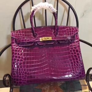 Hermes Birkin 35cm Crocodile Leather Handbag Purple Gold | AlmaBagz