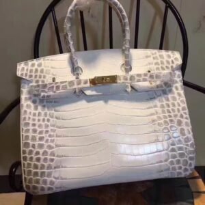 Hermes Birkin 35cm Crocodile Leather Handbag White Gold | AlmaBagz