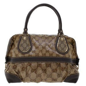 Gucci GG Canvas Hand Bag Coated Canvas Beige Dark Brown 223962  hk739 | AlmaBagz