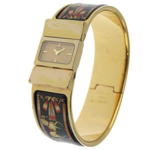 HERMES Watches Quartz LO1.201 Plated Gold Green Cloisonne Location gold dial Women Used | AlmaBagz