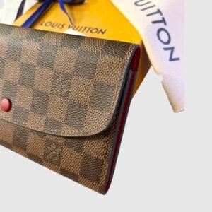 LOUIS VUITTON 2021 Damier Ebene Emilie Wallet In Rouge | AlmaBagz