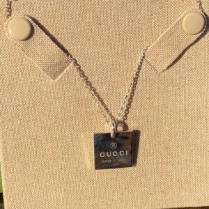 Gucci Logo Square Necklace in Sterling Silver | AlmaBagz