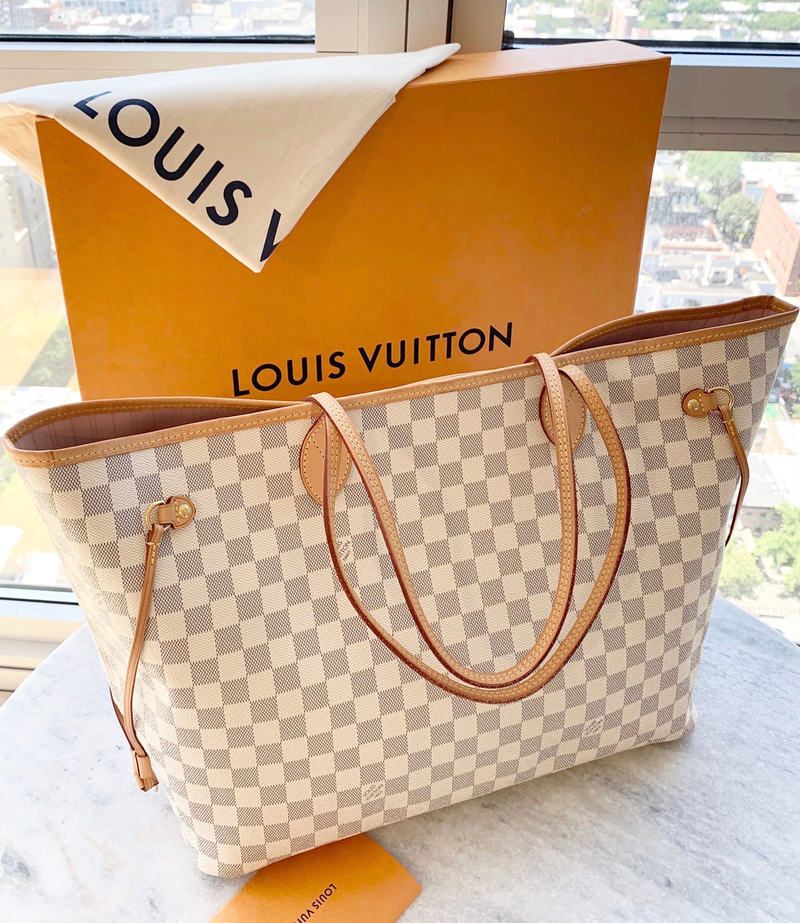 Louis Vuitton 2021 Neverfull GM Damier Azur Tote In Rose Ballerine | AlmaBagz