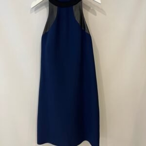 Gucci Navy Silk Sleeveless Dress with Black Leather Details Size IT 38 (UK 6) | AlmaBagz