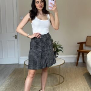 Gucci Navy and White Logo Printed Wool Skirt Size IT 40 (UK 8) | AlmaBagz