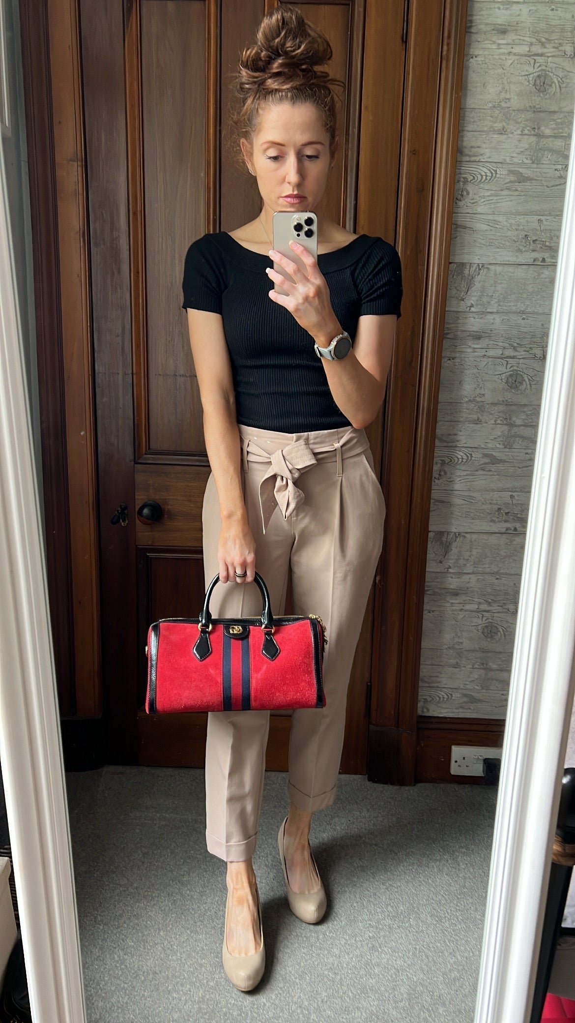 Gucci Red Suede and Blue Leather Ophidia Boston Bag | AlmaBagz