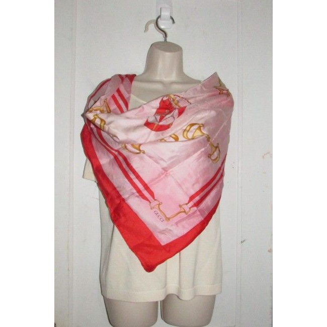 Gucci Red Black Gold White Horse-Bit Equestrian Print Silk Scarf | AlmaBagz