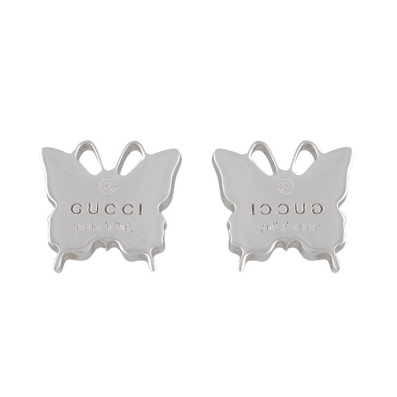 Gucci Logo Butterfly Post Earrings in Sterling Silver | AlmaBagz