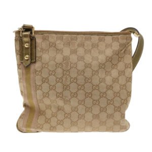 GUCCI GG Canvas Sherry Line Shoulder Bag Beige Gold pink 144388  ki3251 | AlmaBagz