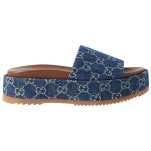 Gucci Women Blue Angelina Logo-Jacquard Organic Denim Platform Sandals | AlmaBagz