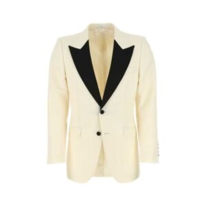 Gucci Men Ivory Wool Blend Blazer | AlmaBagz