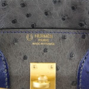 Hermes Birkin 25 Bag HSS Ostrich Gris Agate/Blue Sapphire Brushed Gold | AlmaBagz