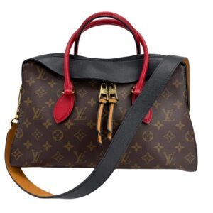 Louis Vuitton Monogram Tuileries Shoulder Bag in Black with Contrasting Red Handles and Caramel Microfiber Interior | AlmaBagz