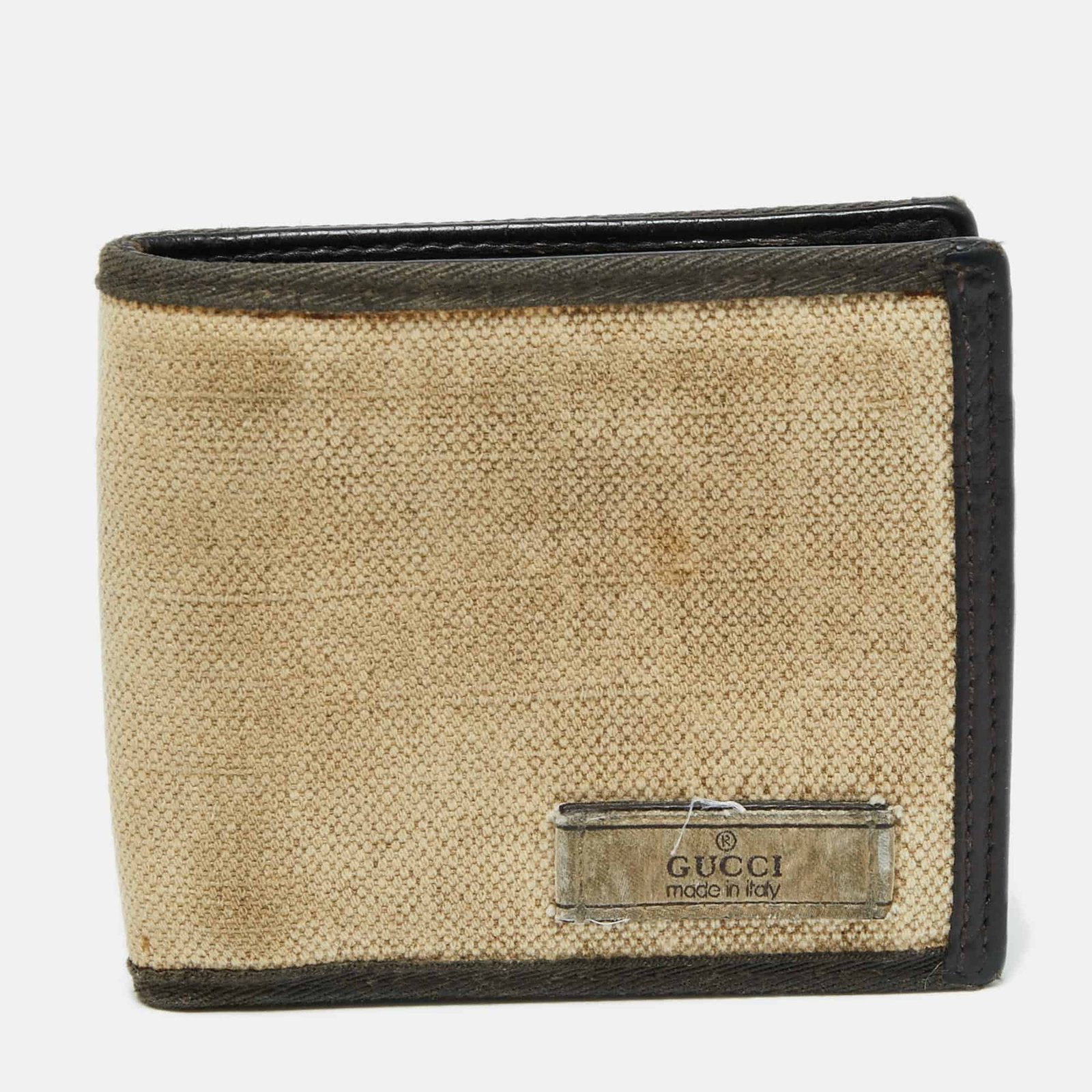 Gucci Beige/Brown Canvas and Leather Bifold Wallet | AlmaBagz