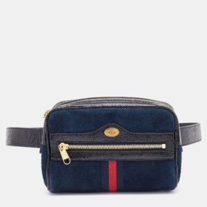 Gucci Navy Blue/Black Suede and Patent Leather GG Ophidia Belt Bag | AlmaBagz