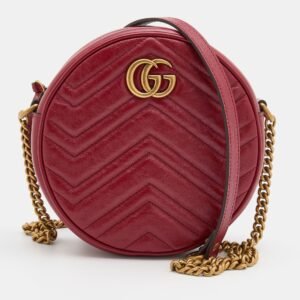 Gucci Red Matelasse Leather Mini GG Marmont Round Shoulder Bag | AlmaBagz