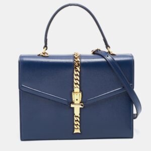Gucci Blue Leather Small Sylvie Top Handle Bag | AlmaBagz