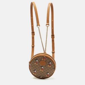 Gucci x Disney Brown GG Supreme Canvas and Leather Mickey Mouse Round Backpack | AlmaBagz