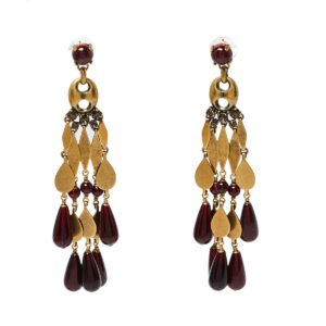 Gucci Aged Gold Tone Garnet Beaded Chandelier Earrings | AlmaBagz