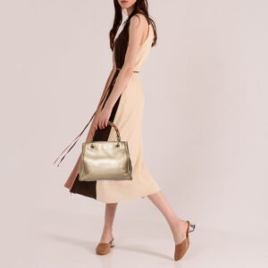 Gucci Metallic Gold Leather Bamboo Top Handle Shopper Tote | AlmaBagz