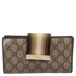 Gucci Beige GG Supreme Canvas Vintage Web Continental Wallet | AlmaBagz