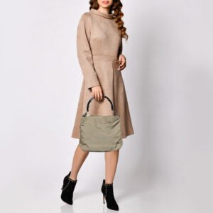 Gucci Khaki Nylon and Leather Bamboo Handle Hobo | AlmaBagz
