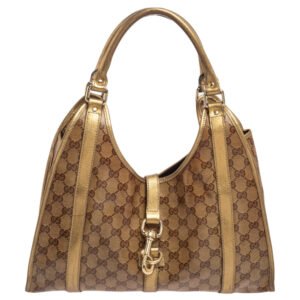 Gucci Gold/Beige GG Crystal Canvas and Leather Medium Joy Shoulder Bag | AlmaBagz
