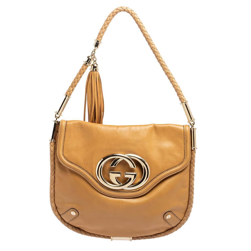 Gucci Beige Leather Medium Britt Tassel Hobo | AlmaBagz