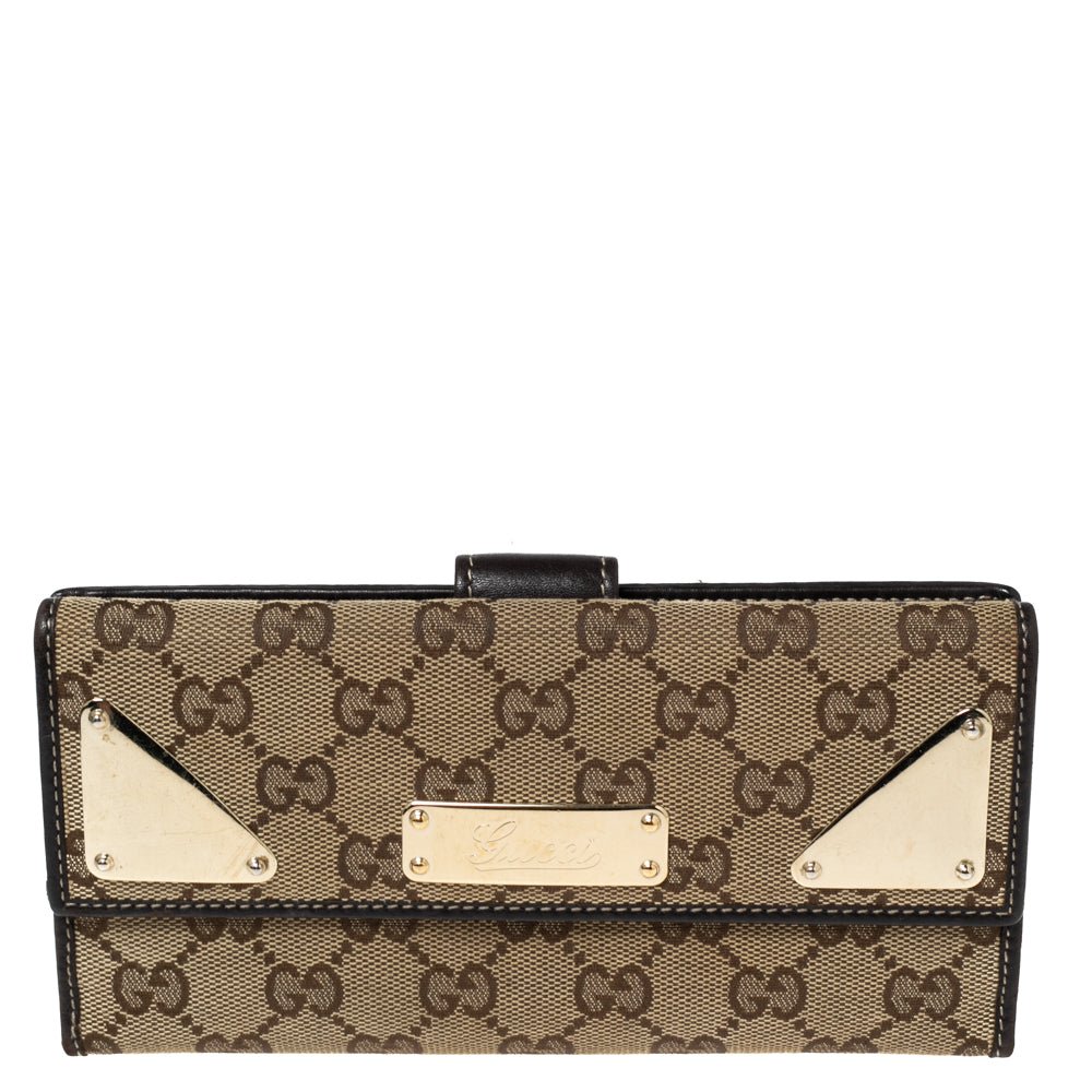 Gucci Dark Brown/Beige GG Canvas and Leather Indy Continental Wallet | AlmaBagz