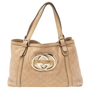Gucci Beige Guccissima Leather Medium GG Britt Tote | AlmaBagz