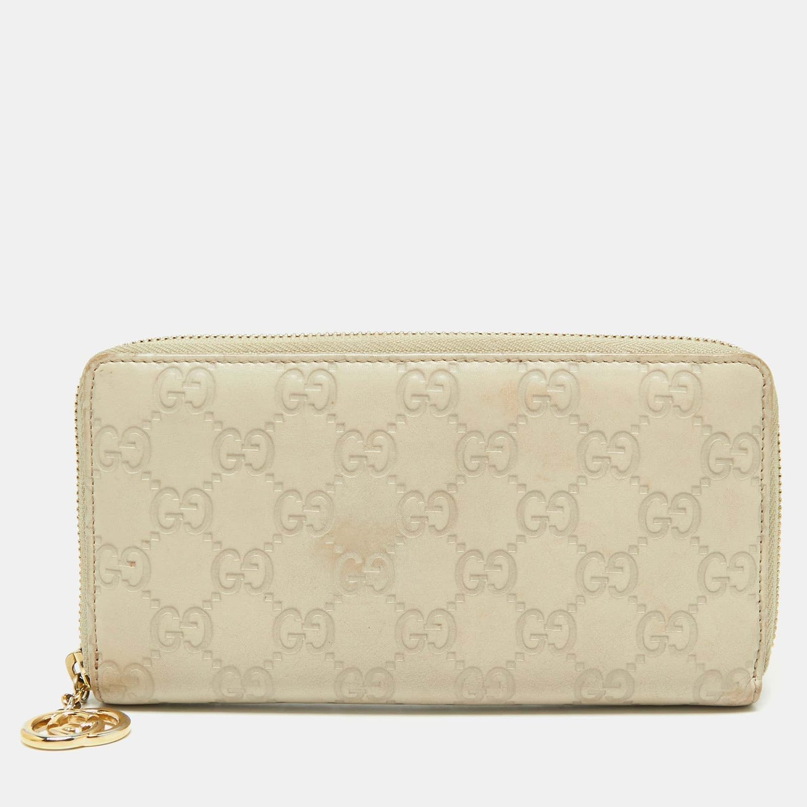 Gucci Beige Guccissima Leather Zip Around Wallet | AlmaBagz