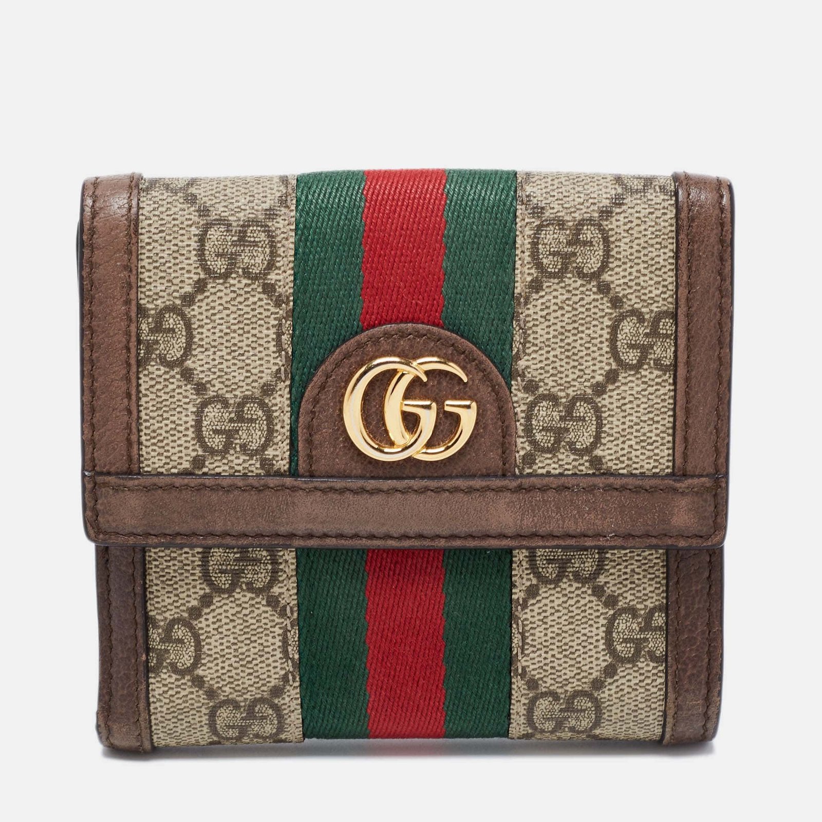 Gucci Brown/Beige GG Supreme Canvas and Leather Ophidia French Wallet | AlmaBagz