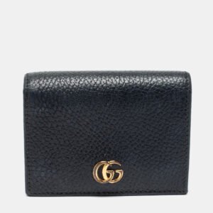 Gucci Black Leather GG Marmont Compact Folded Wallet | AlmaBagz