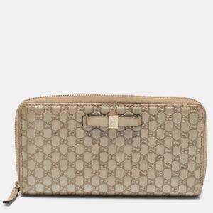 Gucci Metallic Beige Microguccissima Leather Bow  Zip Around Wallet | AlmaBagz