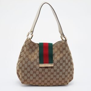 Gucci Beige/Brown GG Canvas And Leather Medium New Ladies Web Hobo | AlmaBagz