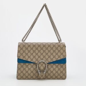 Gucci Beige/Blue GG Supreme Canvas and Suede Medium Dionysus Shoulder Bag | AlmaBagz