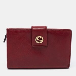 Gucci Burgundy Leather Interlocking G French Compact Wallet | AlmaBagz