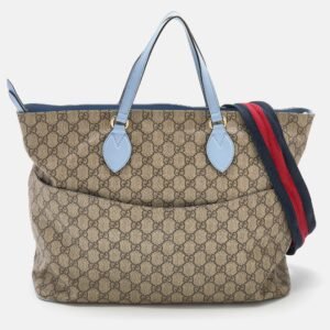 Gucci Beige/Blue GG Supreme Canvas and Leather Diaper Bag | AlmaBagz