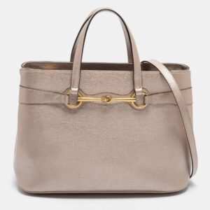 Gucci Metallic Beige Leather Bright Bit Tote | AlmaBagz