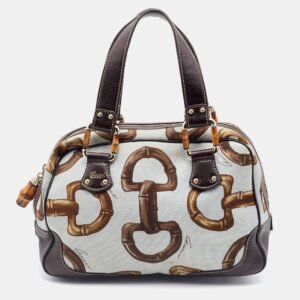 Gucci Multicolor Horsebit Print Canvas and Leather Bamboo Boston Bag | AlmaBagz