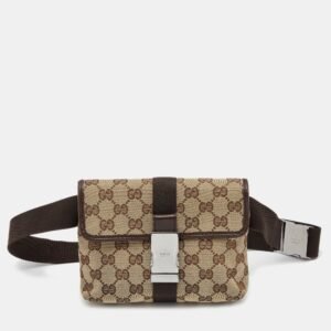 Gucci Beige/Brown GG Canvas Buckle Belt Bag | AlmaBagz